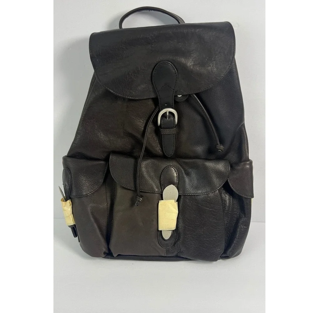 London Fog Backpack Womens Large Brown New Leather‎ Drawstring Buckle 90's